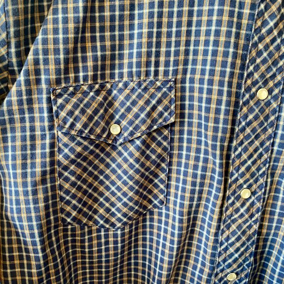 Wrangler Western Shirts XL Pearl Snap-button down Long-sleeve Shirt Blue Plaid - Picture 3 of 5